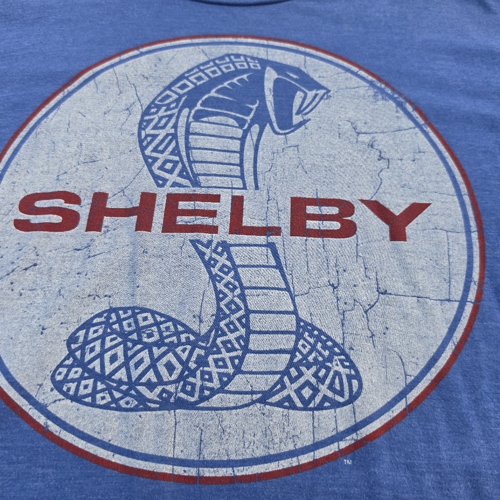 Blue Shelby Cobra cotton & polyester t-shirt with white circular logo featuring